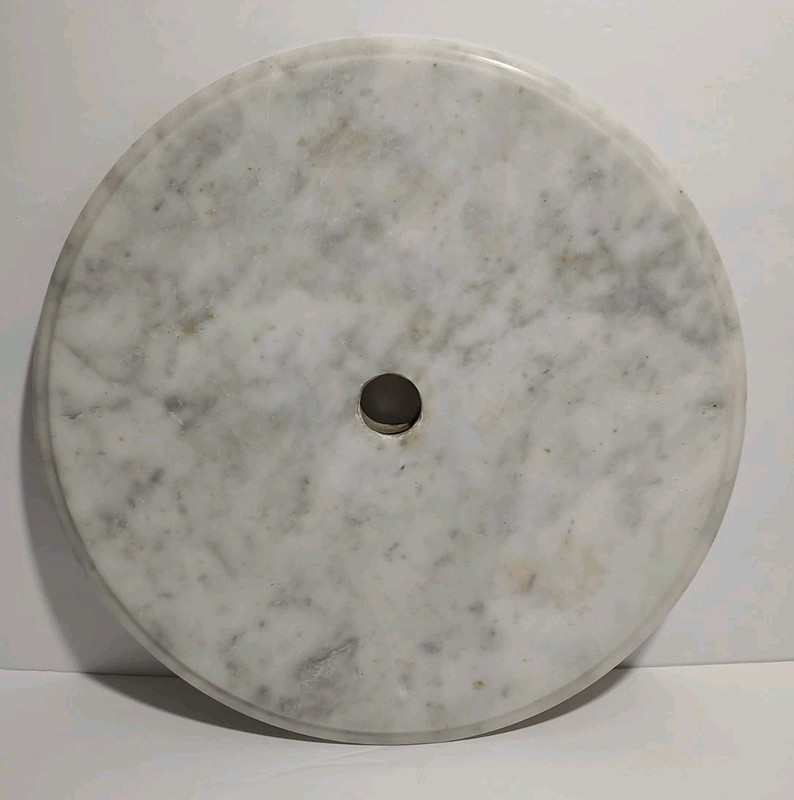 Vintage 15″ Italian Marble Table Top (Italy) White & Gray Veining
