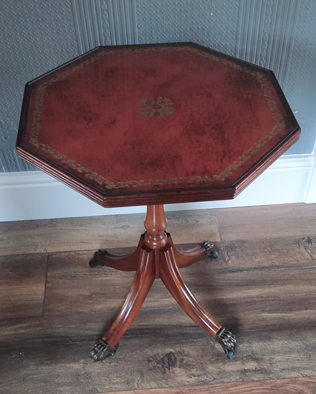 Siesta By NH Chapman Mahogany Octagonal Wine Table Oxblood Leather