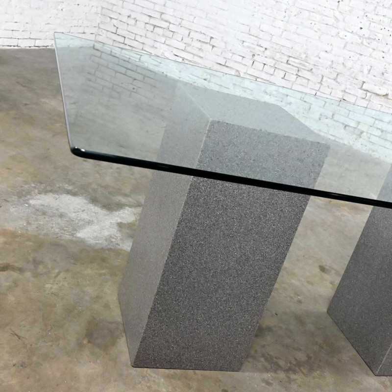 Vintage Modern Double Pedestal Dining Table with Rectangular Glass Top gallery