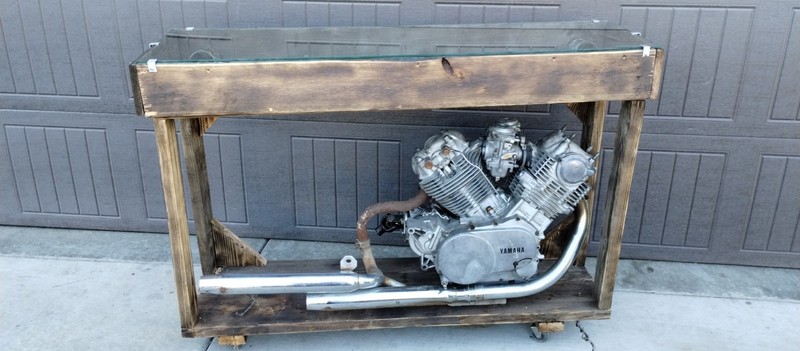Custom Yamaha Engine Table with Glass Top