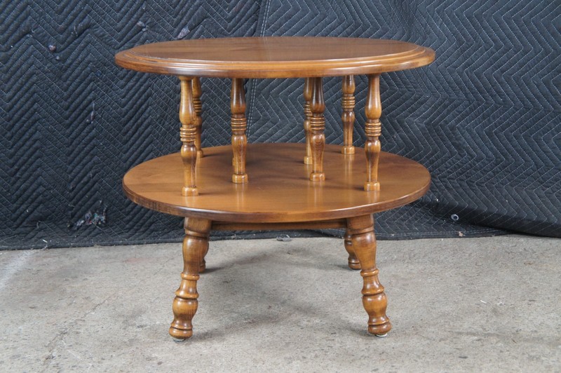 Sprague Carleton Colonial Solid Rock Maple Round Two Tier Side Accent Table 26" gallery