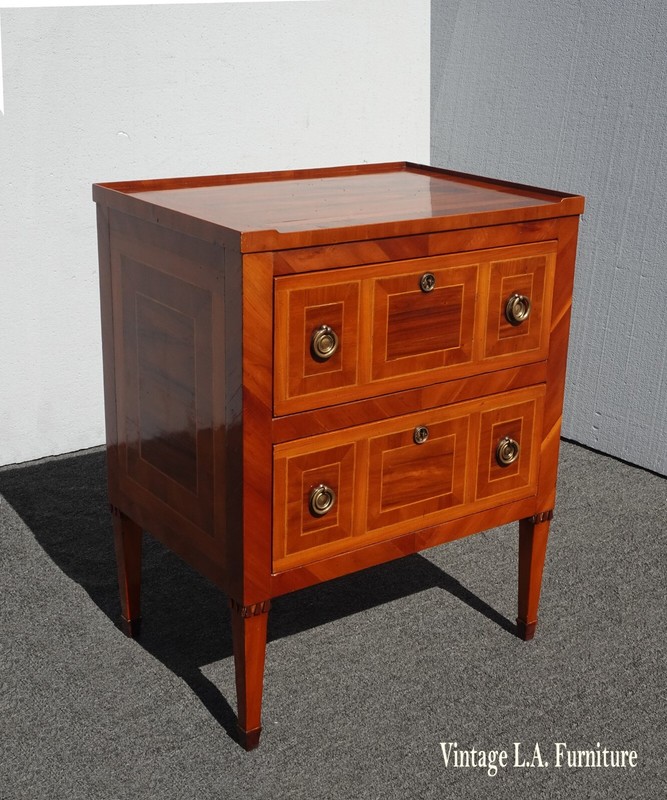 Vintage Alfonso Marina Brown Side Table ~ Neoclassical Design Inlays Entry Table