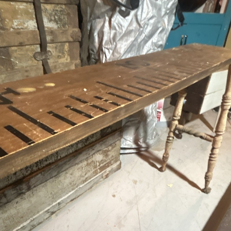Old Wooden Console Table, Victorian Carved Legs, Ruler Top, Brown Finish gallery