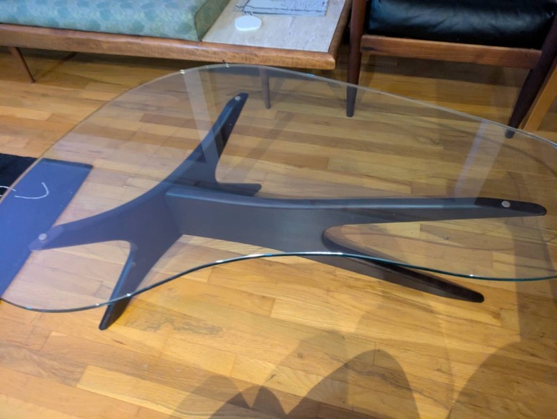 Adrian Pearsall Jacks coffee table, walnut and glass. GOOD condition