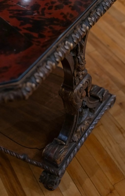 Antique Table, Belgian, Faux Tortoise Finish, Wood End Table, Early 1900s!! gallery
