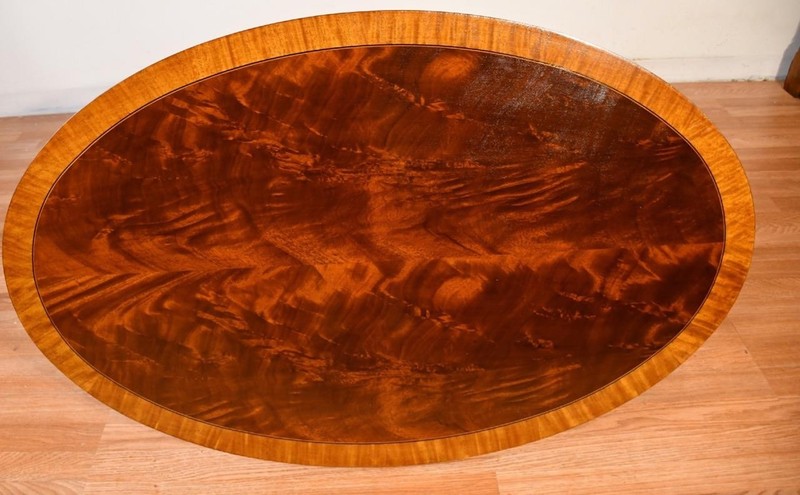 Vintage Ethan Allen Regency style Flame Mahogany banded Satinwood Coffee Table gallery