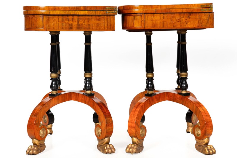 Fine Rare Pair of 19th Century English Antique Rosewood Games Tables gallery