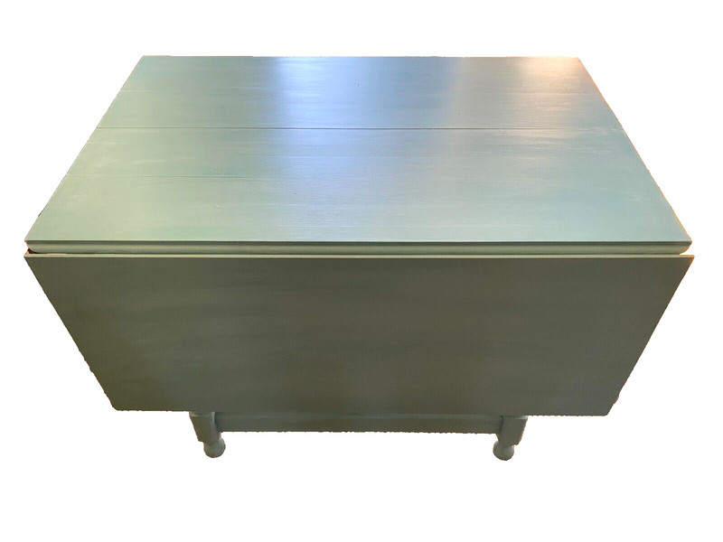 Vintage solid maple farmhouse drops leaf dining table beach bleu/aqua