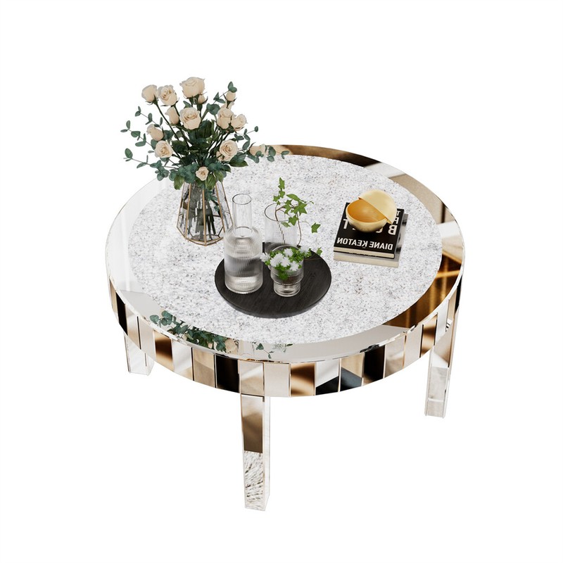 Luxurious Round Mirrored Crush Crystal Diamond Coffee Table for Living Room 80cm gallery