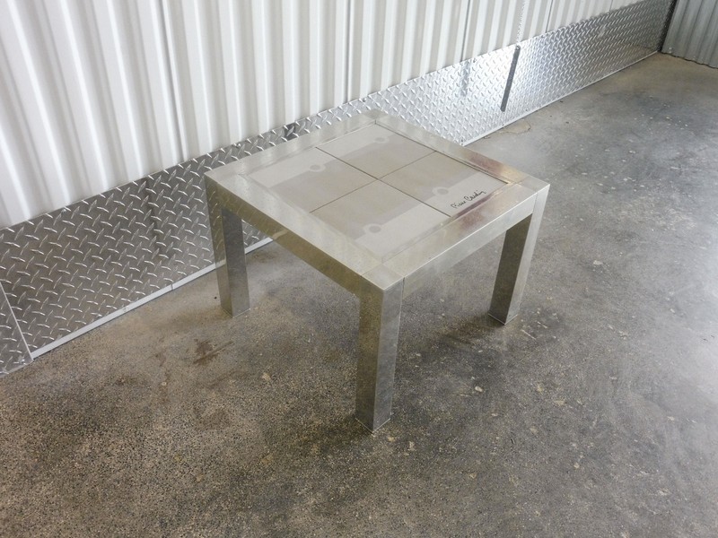 70'S SIGNED PIERRE CARDIN ALUMINUM TILE TOP SIDE TABLE W MOD DESIGN gallery