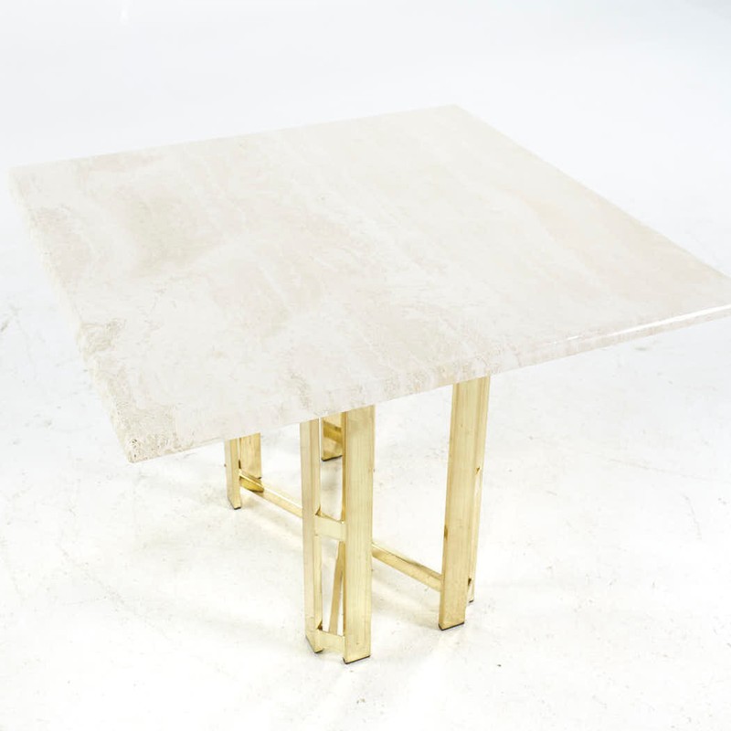 Henredon Mid Century Brass and Travertine Side Table gallery