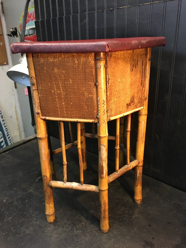 VTG 1900s Hexagon bamboo & rattan side table end table, Plant Stand , Asian 22" gallery