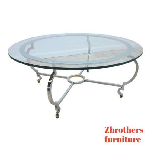 John Stuart chrome steel round coffee table spain mid century vintage regency