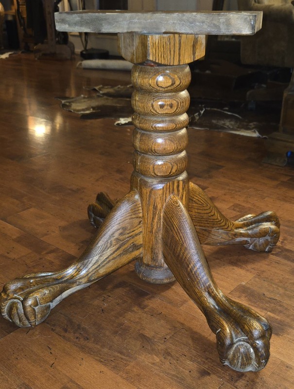 Antique Salvage Clawfoot Table Base Early 19C Tiger Oak Stand Pedestal 1880-1920 gallery