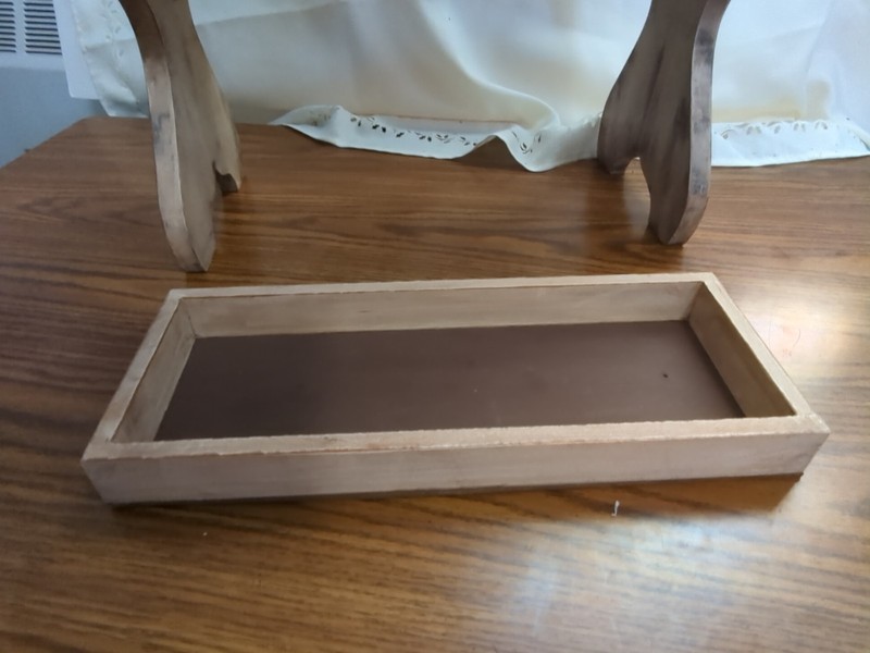 Vtg Wood Side Table Sewing Storage Box Cabinet Hinged Lid Tray Painted Farmhouse gallery