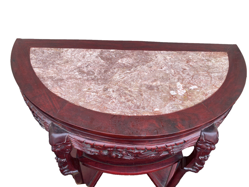 65112 Oriental Mahogany Console Table Hall Stand w/ Marble insert gallery