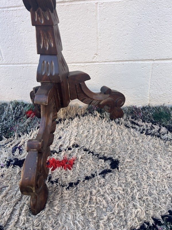 VINTAGE ORNATE WOOD CARVED DRAGON TABLE GOTHIC 43” TALL WALNUT gallery