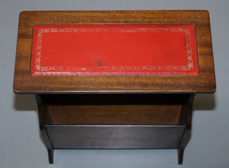 MAHOGANY WITH FADED OXBLOOD LEATHER TOP BEVAN FUNNELL SIDE TABLE MAGAZINE RACK gallery