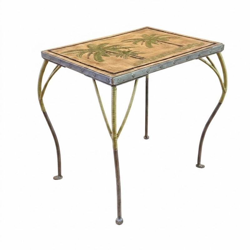 Vintage Handpainted Palm Tree Side Table or Plant Stand