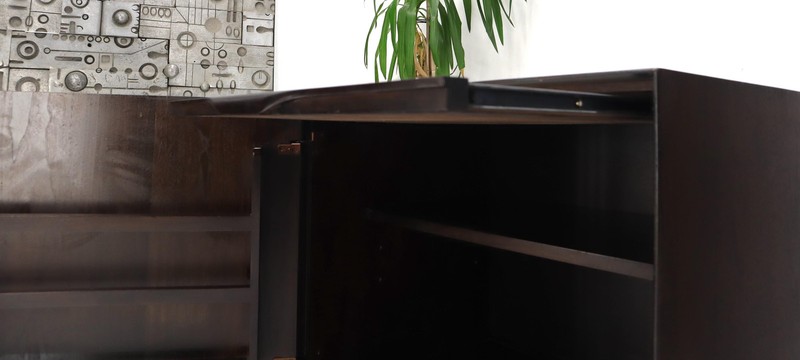 Mid-Century Modern Cube Shape Compact Liquor Cabinet End Table Espresso Finish gallery