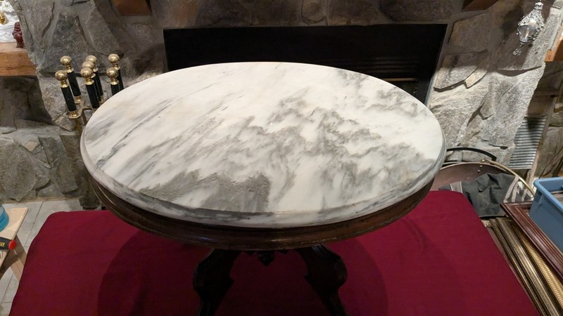 Oval Walnut Victorian Renaissance Revival Marble Top Center Table 25 x 18 x 19 gallery