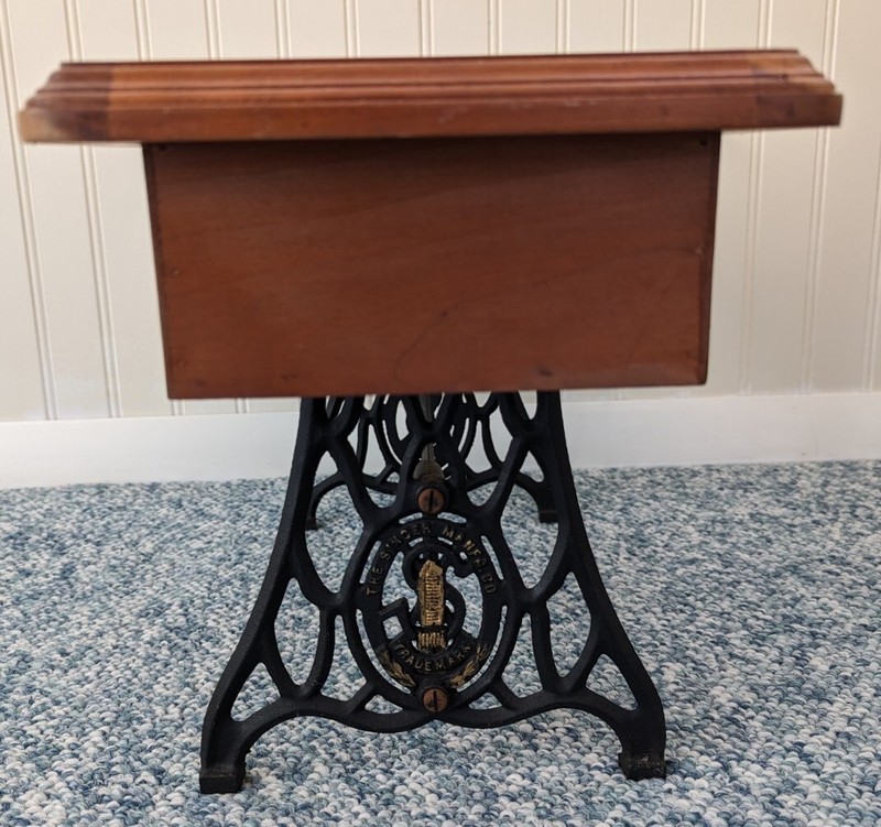 SINGER Antique Planter - Unique & Rare! - Cast Iron Legs & Knotty Pine Cabinet gallery