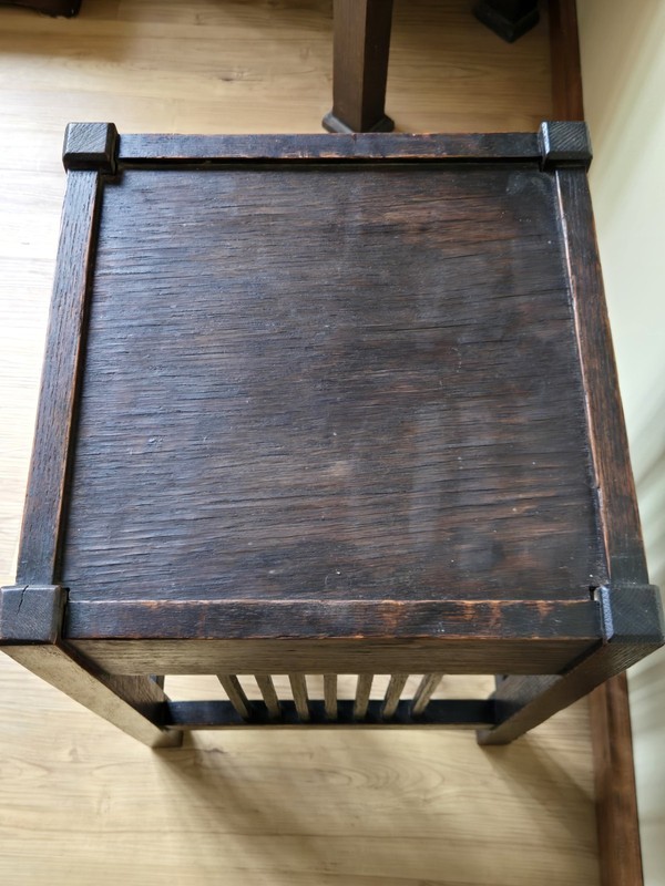 Antique Arts & Crafts / Mission Oak Stand, Side Table, plant, lamp Vtg original gallery