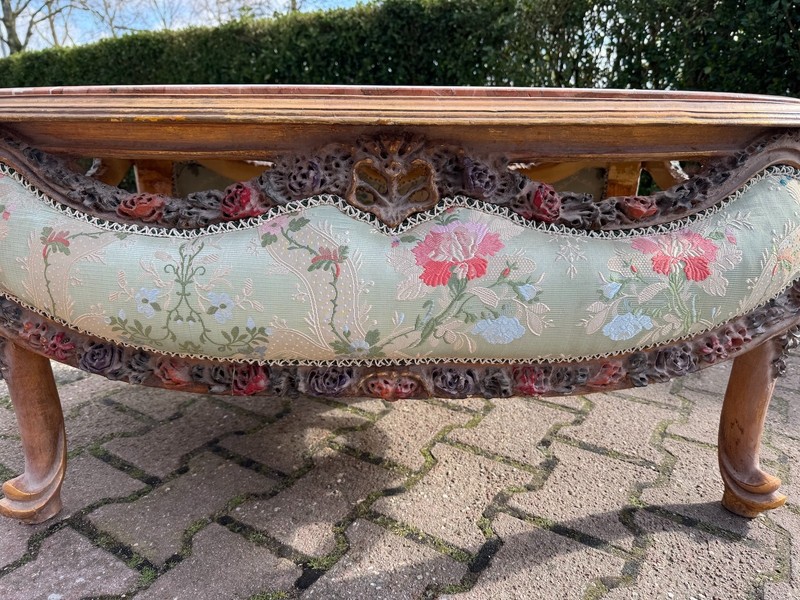 Coffee Table French Louis XVI 1950 Mahogany Marble Floral Damask Salon Table gallery