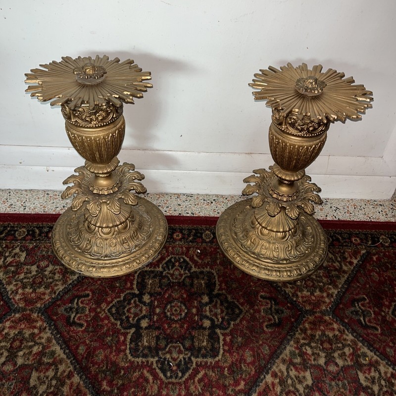 MCM Hollywood Regency Rococo Style Gold Gilt Cast Metal Side Table Bases Superb!