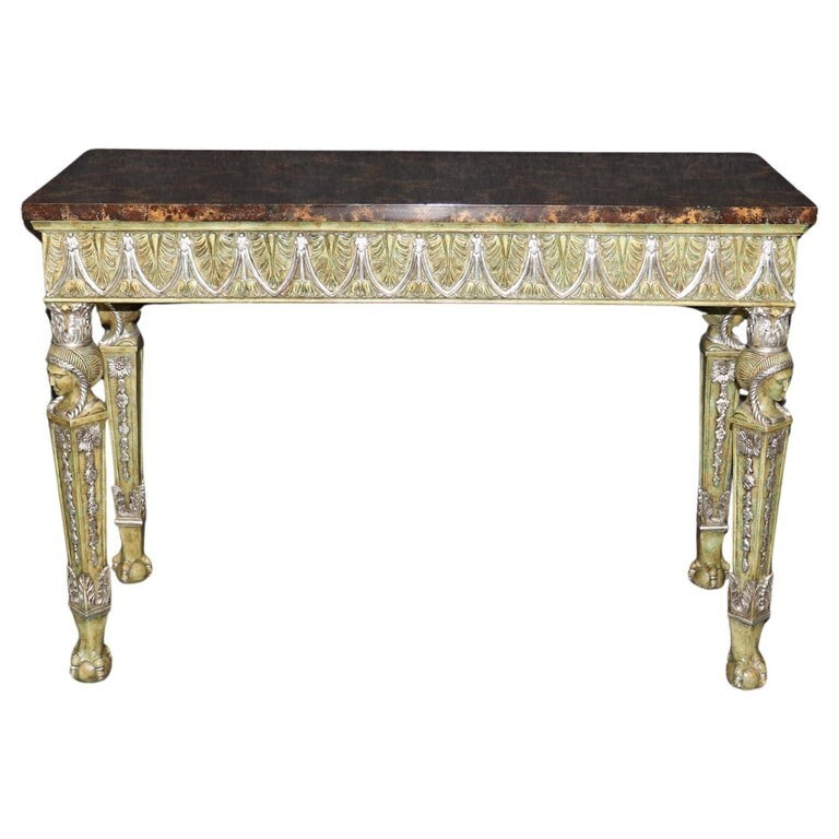 Maitland Smith Egyptian Revival Style Faux Tortoise Shell Painted Console Table