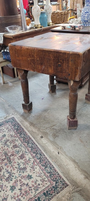 1890s Primitive Antique Butcher Block Table 30xw 29deep X 32 Tall gallery