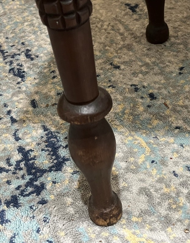 Antique travertine marble inset top side table with corn cob style carved legs gallery