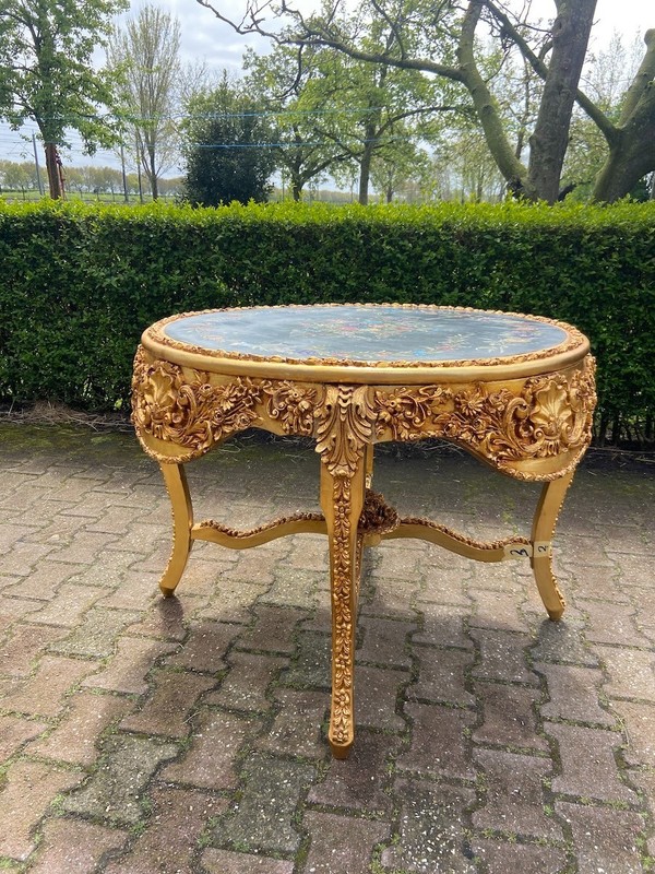 Table Italian Baroque Gold Finish Hand Painted Floral Center Dining Piece gallery