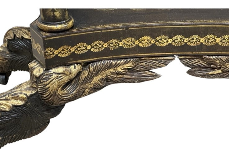 Antique empire stenciled eagle paw foot card game console table NY 1820 gallery