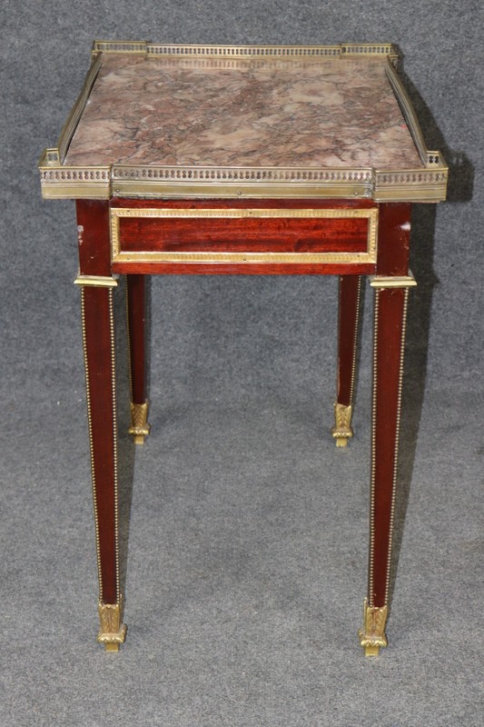 French 1920s era Breccia Marble Top Louis XVI Style Mahogany Console Table gallery