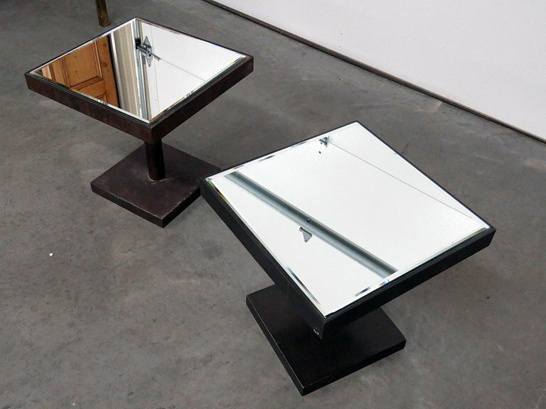 Rare Pair Beveled Mirror Industrial Factory Style Machined Steel End Tables gallery