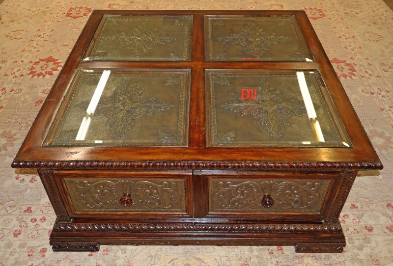 Large Maitland Smith Copper And Distressed Mahogany Coffee Table gallery