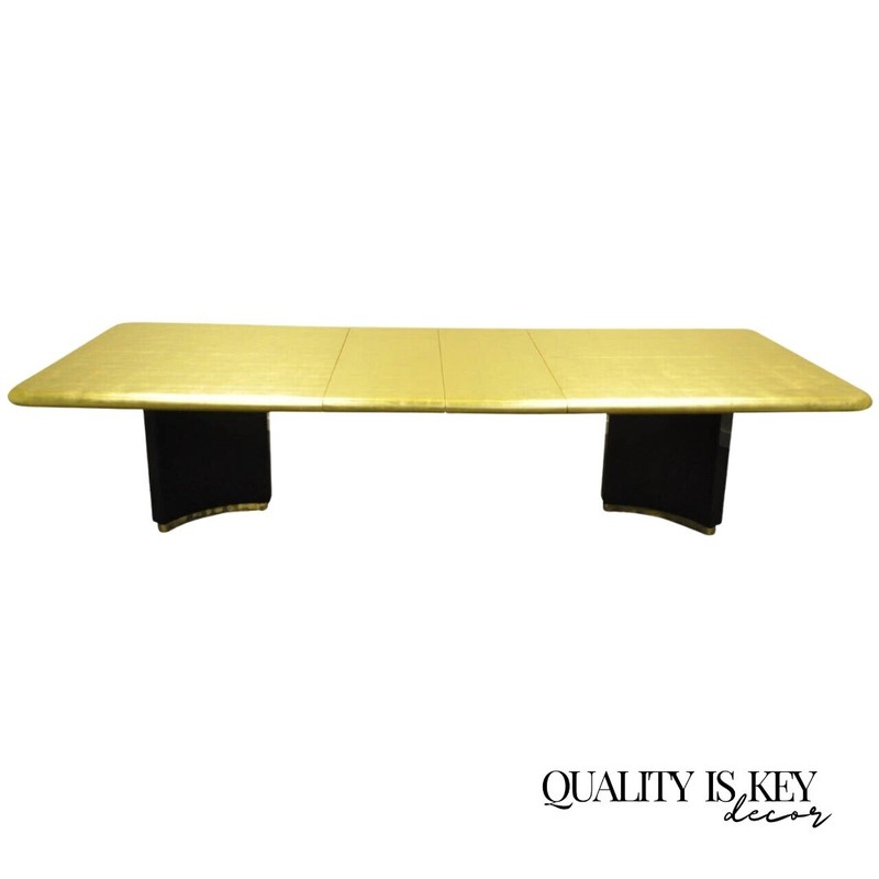 Art Deco Maison Jansen Style Custom Gold Leaf Extension Dining Conference Table