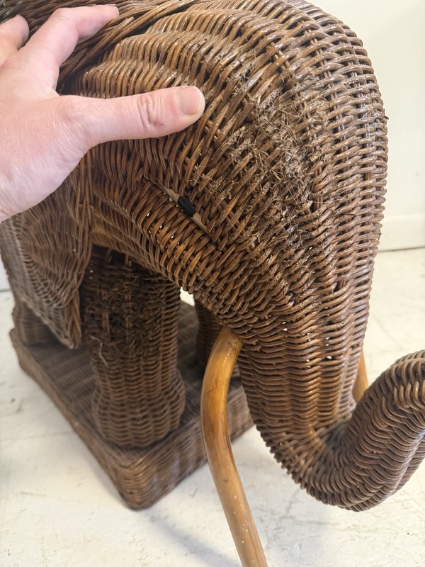 Vintage Elephant Tray Table Natural Wicker Boho 1960s gallery