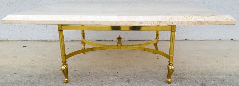 MCM Italian Travertine Marble & Brass Cocktail Coffee Table gallery