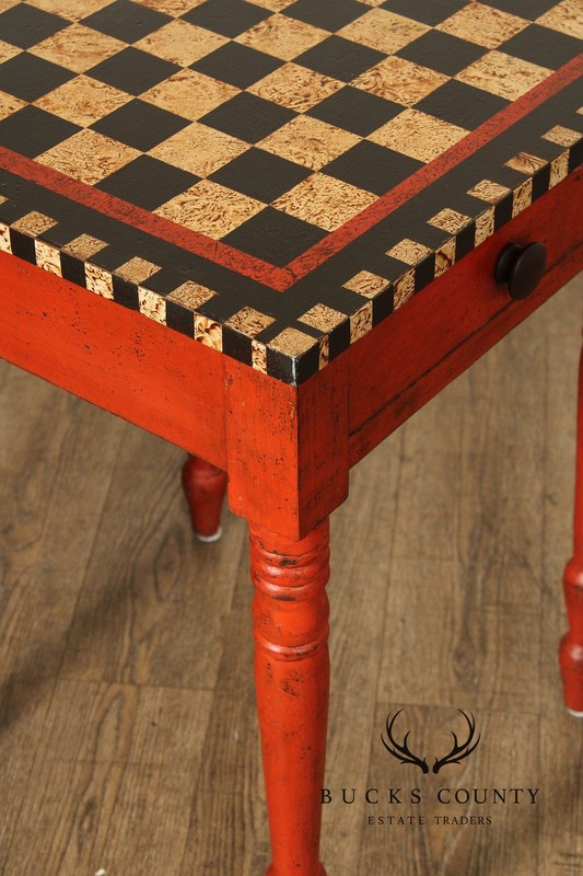 Antique Sheraton Painted Checker Board Top Side Table gallery