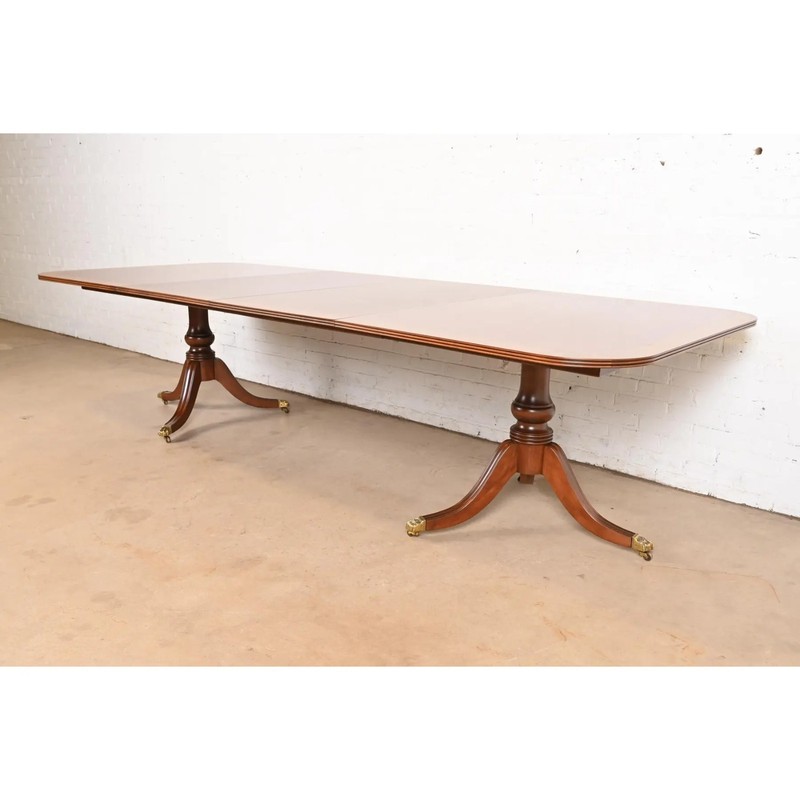 Henredon Georgian Banded Mahogany Double Pedestal Dining Table, Refinished gallery