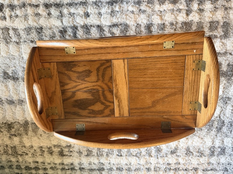 Vintage Oak Butler Tray Table Folding Handles