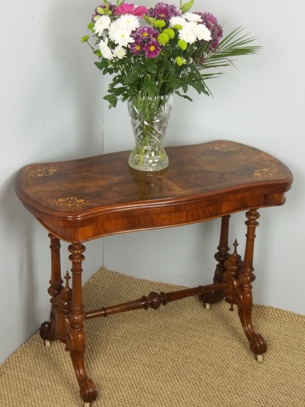 antique marquetry inlaid burr walnut sofa games centre card console lamp table