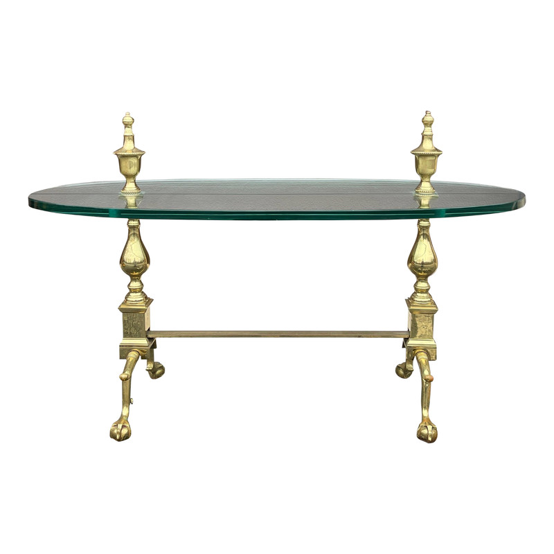 Custom Made Virginia Metalcrafters Chippendale Solid Brass & Glass Coffee Table