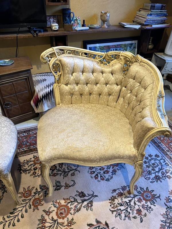 Provincial Set 3 Pieces, 2 Corner Chairs And 1 Table With Marble Top, Antique gallery
