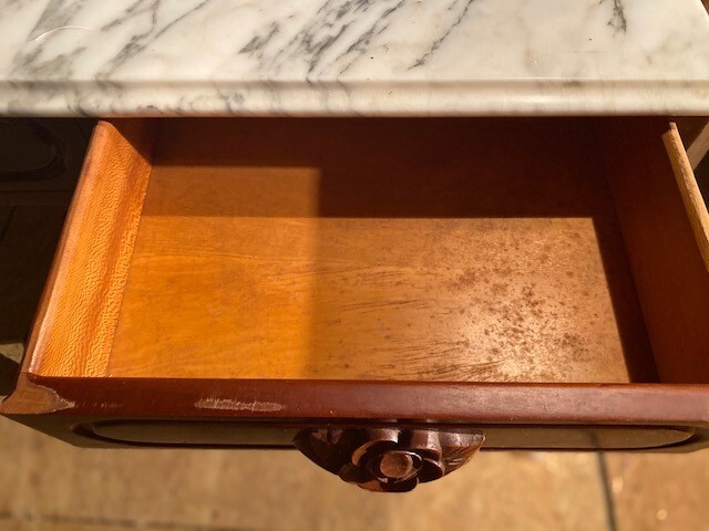 ANTIQUE HAND CARVED MAHOGANY ROSE LYRE HARP ITALIAN MARBLE ACCENT TABLE gallery