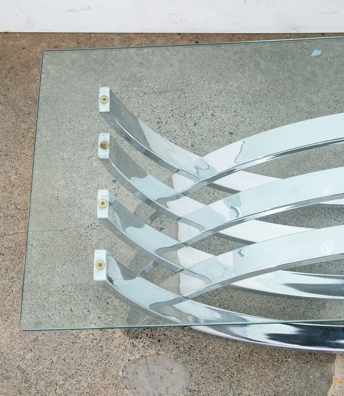 Mid Century Modern Coffee Table Chrome Glass Rectangular Vintage Sculptural Mcm gallery