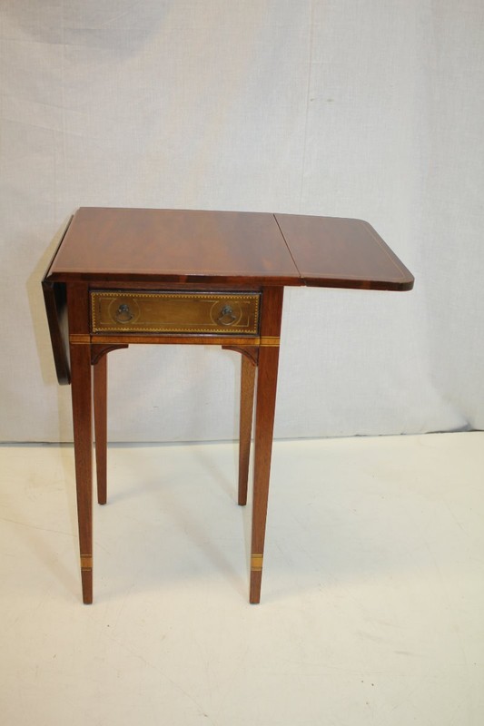english Inlaid Drop Leaf Table w/ Leather front Drawer by Stiehl New York gallery