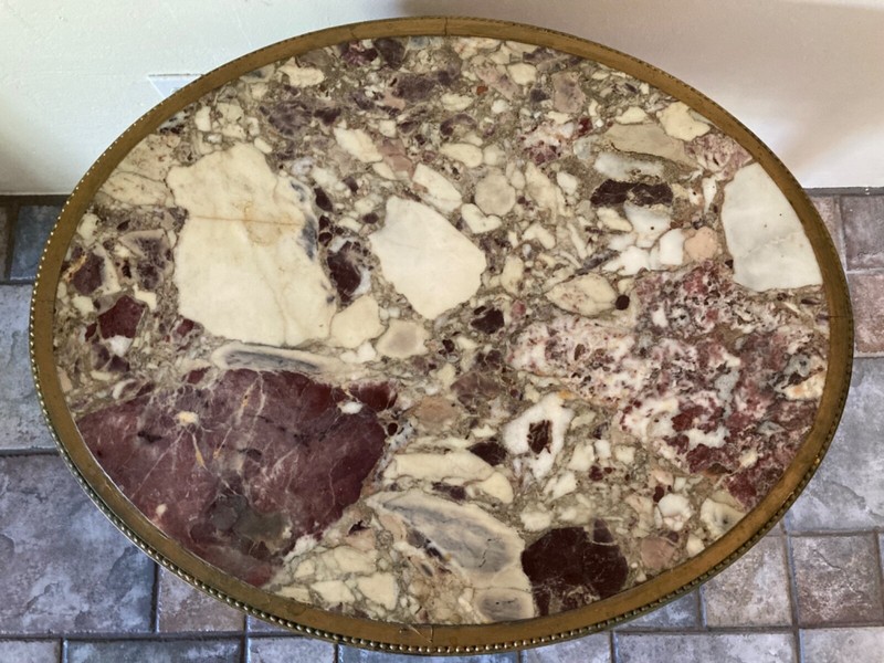 Antique French-made Louis XVI Purple & Pink Brecciated Marble Oval Center Table gallery